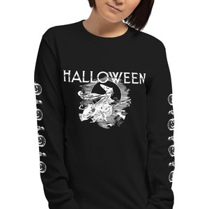 Halloween Vintage Design Unisex Camisa de Manga Larga / Vintage Halloween / Ropa Gótica / Atuendo Gótico / Bruja / Calabaza / Murciélago / Gato / Regalo