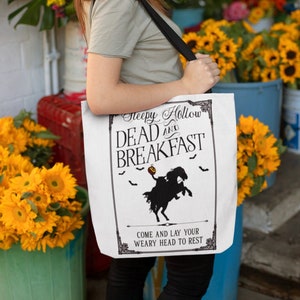 Sleepy Hollow Dead and Breakfast Halloween Tote Bag, Halloween Bag, Headless Horseman, Gothic Style, Vintage Halloween, Spooky Bag, Gift