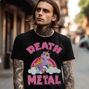 Death Metal Unicorn Halloween T-Shirt Horror, Ghouls, Spooky Shirt, Retro Alternative Goth, Season, Vintage Music Gothic Style Gift Pastel