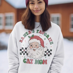 Santas Favorite Cat Mom Christmas Sweatshirt, Animal lover, Shirt, Funny Gift, Holiday Shirt, Vintage Christmas, Ugly Sweater, Retro, Witch