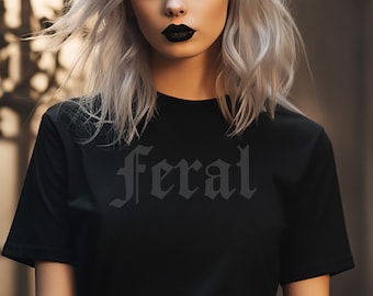Feral Unisex T-Shirt, Funny Sarcastic Horror, Ghouls, Spooky Shirt, Retro Alternative Goth, Season, Vintage Music Gothic Style Gift Pastel