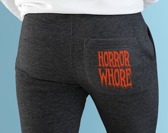 Horror Whore Unisex Fleece Joggers, Halloween Sweatpants, Halloween pants, Halloween joggers, pajamas, Horror movie, Gothic Style, Goth Mom