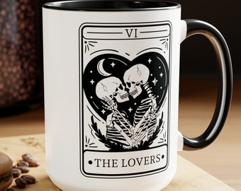 The Lovers Tarot Card Coffee Mug, Valentines Day, Funny, Valoween, Wedding Gift, Spooky Bride, Whimsigoth, Holiday, Gothic Witchy Witchcraft