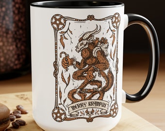 Merry Krampus Christmas Coffee Mug, Skeleton Santa, Cup, Funny Gift, Holiday Gothic Vintage Creepmas Ugly Sweater Retro Gothmas Spooky Tarot