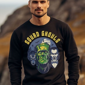 Squad Ghouls Halloween Sweatshirt, Fall Autumn Shirt, Spooky Season, Horror Icon Shirt Frankenstein Gift Vintage Halloween Retro Party Group