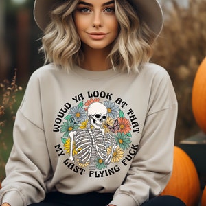 Halloween Sweatshirt My Last Flying, Skeleton Shirt, Halloween Shirt, Funny, Spooky Season, Gift, Vintage Halloween Shirt, Retro Groovy, Y2k