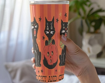 Gobelet d'Halloween vintage effrayant et mignon 20 oz, chat noir citrouille cadeau squelette café voyage tasse sorcellerie Boho rétro Halloween Summerween