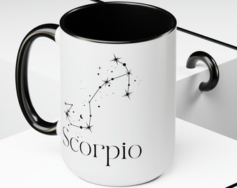 Scorpio Zodiac Mug, Two-Tone Coffee Mugs, 15oz, Zodiac Coffee Mug, Witchy Scorpio Mug, Scorpio Mug, Scorpio Birthday Gift, Star, Minimalist
