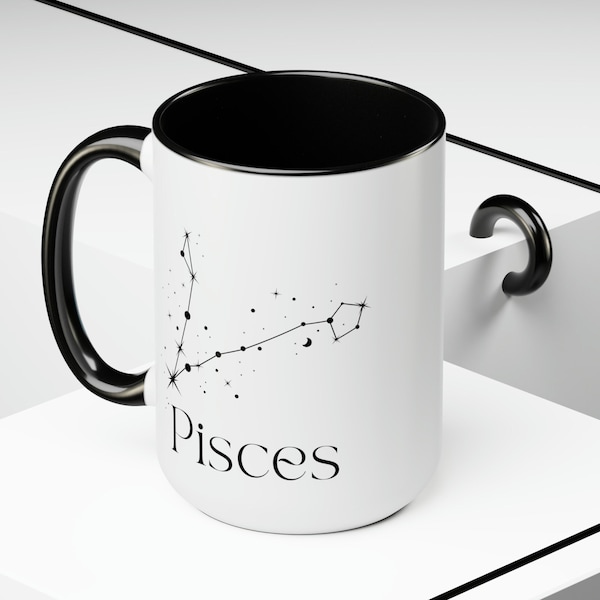 Pisces Zodiac Mug, Two-Tone Coffee Mugs, 15oz, Zodiac Coffee Mug, Witchy Pisces Mug, Pisces Mug, Pisces Birthday Gift, Star Sign, Minimalist