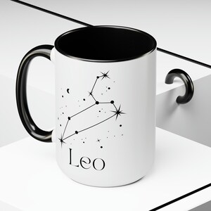 Leo Zodiac Mug, Two-Tone Coffee Mugs, 15oz, Zodiac Coffee Mug, Witchy Leo Mug, Leo Mug, Leo Birthday Gift, Star Sign, Minimalist, Goth Mom