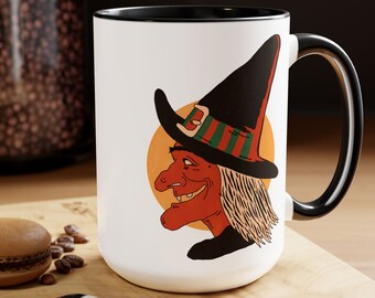 Vintage Witch Halloween Coffee Mug, Decor, Moon, Ghost, Witchy, Witchcraft Funny Gift Holiday Gothic Retro Spooky Summerween Horror Emo Goth