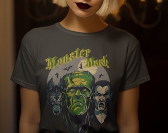 Monster Mash Vintage Halloween T-Shirt, Spooky, Y2K, Horror, Skeleton, Shirt, Ghost Shirt, Retro, Gothic Style Goth Mom Gift Alternative Emo