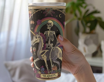 The Audacity Tarot Card Tumbler 20oz, Funny Gift, Witchy, Skeleton, Coffee, Travel Cup, Vintage, Y2K, Witchcraft, Boho, Sarcastic, Halloween