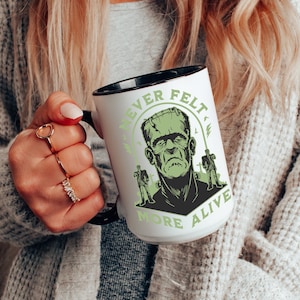 Halloween Coffee Mug Frankenstein Monster, Motivational, Fall Mug, Autumn, Spooky Mug, Coffee Bar, Vintage Halloween, PSL Y2K, Funny Gift