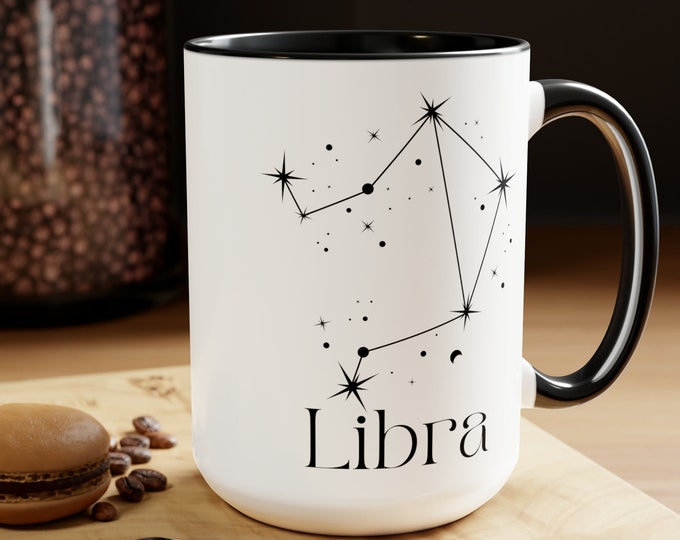 Libra Zodiac Mug, Two-Tone Coffee Mugs, 15oz, Zodiac Coffee Mug, Witchy Libra Mug, Libra Mug, Libra Birthday Gift, Star Sign, Minimalist