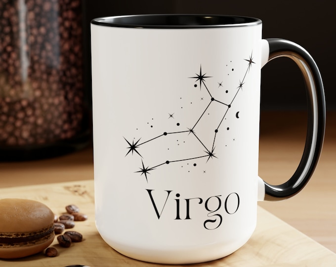 Virgo Zodiac Mug, Two-Tone Coffee Mugs, 15oz, Zodiac Coffee Mug, Witchy Virgo Mug, Virgo Mug, Virgo Birthday Gift, Star Sign, Minimalist