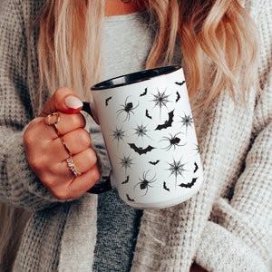 Bat and Spider Halloween Coffee Mug, Spider web, Autumn, Fall Mug, Best Friend Spooky Mug Coffee Bar, Vintage Halloween Y2K Funny Gift Retro