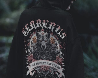 Cerberus verleden heden en toekomst Unisex hoodie, Witch Vibes horror, griezelig shirt, retro, griezelig seizoen, vintage Halloween gotische stijl cadeau