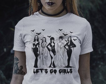 Let's Go Girls Halloween T-shirt, Horror Shirt, Vintage, Retro, Witch, Skeleton Crewneck Gothic Style Alternative Gift Goth Queen Bat Y2K