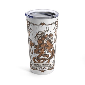 Merry Krampus Christmas Tumbler 20oz, Holiday Tumbler, Coffee, Travel Cup, Vintage Retro, Tarot Card, Creepmas, Gothmas, Spooky, Funny Gift image 2