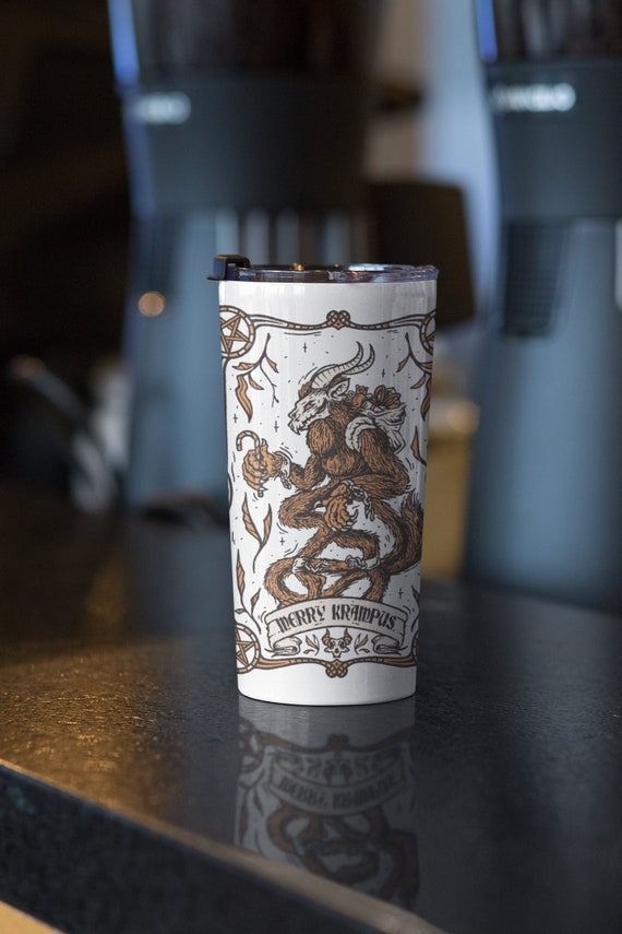 Merry Krampus Christmas Tumbler 20oz, Holiday Tumbler, Coffee, Travel Cup, Vintage Retro, Tarot Card, Creepmas, Gothmas, Spooky, Funny Gift