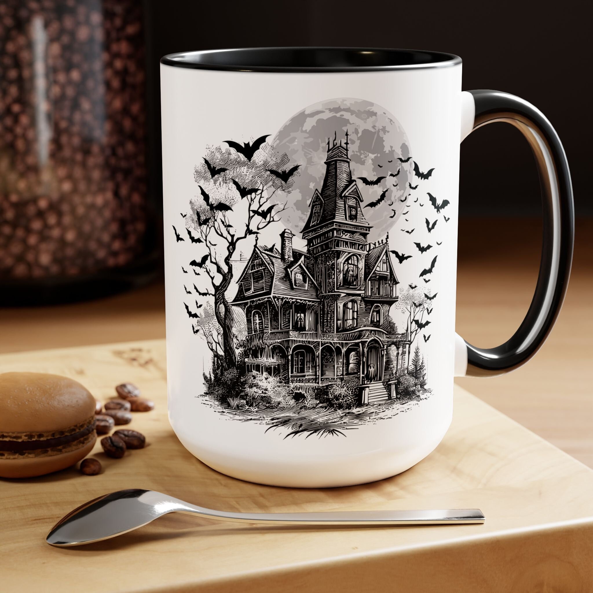 Haunted House Halloween Coffee Mug, Not Scary Cute Skeleton Ghost Spooky Sarcastic Funny Gift Whimsigoth Gothic Witchy Raven Horror Y2K