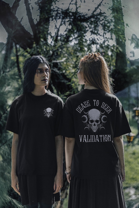 Cease To Seek Validation Unisex Jersey T-Shirt, Gym Motivation Shirt, Skull, Moon, Halloween Shirt, Y2K, Gothic Style, Goth Mom, Elder Emo