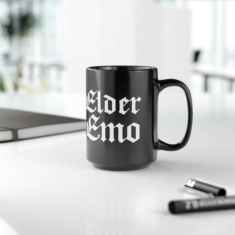 Elder Emo Black Mug 15oz | Halloween Coffee Mug | Spooky Season | Gothic Style | Horror Mug | Emo Music | Elder Goth | Gift | Witchcraft image 2