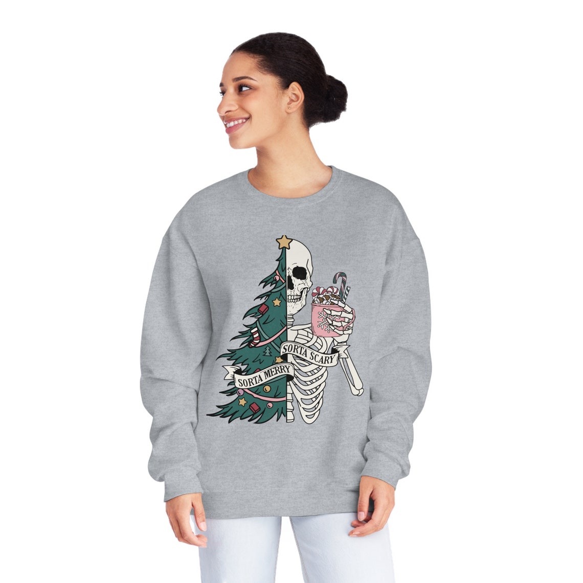 Sorta Merry Sorta Scary Christmas Sweatshirt, Creepmas, Skeleton, Funny ...