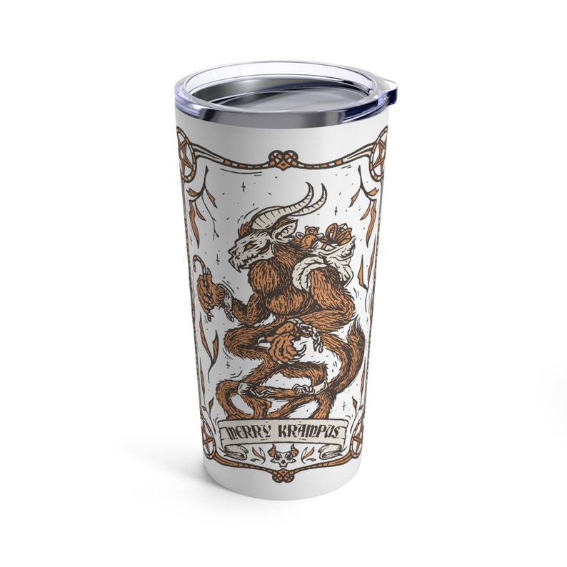 Merry Krampus Christmas Tumbler 20oz, Holiday Tumbler, Coffee, Travel Cup, Vintage Retro, Tarot Card, Creepmas, Gothmas, Spooky, Funny Gift image 5