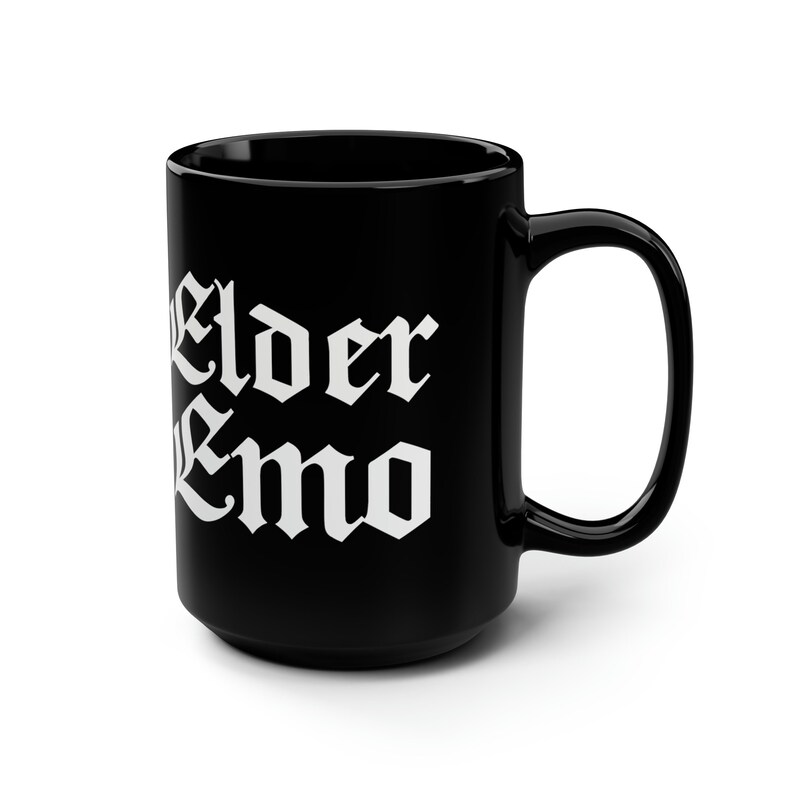 Elder Emo Black Mug 15oz | Halloween Coffee Mug | Spooky Season | Gothic Style | Horror Mug | Emo Music | Elder Goth | Gift | Witchcraft image 4