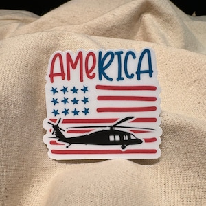 Helicopter America Sticker Patriotic Army Helicopter  Stickers  UH-60 Blackhawk, AH-64 Apache, CH-47 Chinook Army Wife Gift Pilot Gift