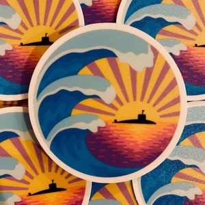 Submarine Sunset, Submarine Wave Sticker, Submarine Sticker, Navy Gift, Submarine Gift, Sub Wife Gift, Navy Auction Item, Sailor Present