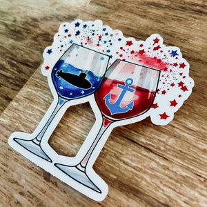 Submarine Americana Wine Glass Sticker, 4th of July Anchor, Submarine Sticker, Nautical Navy Anchor, Navy Sticker, Sub Wife gift