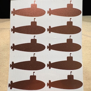 Submarine Vinyl Set of 10 Silhouette Craft Decal Stickers, Envelope sealer or Thank you Note Decor Sub Wife Gift