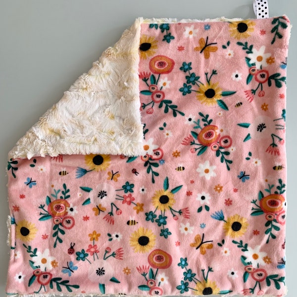 Sweet Floral Pink Baby Girl Minky Lovey | Sunflower Print Minky Lovie | Snowy Owl Buttercup Yellow Luxe Cuddle | Minky Baby Lovie