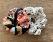 Super Soft Minky Scrunchie Set of 3 - Halloween Sugar Skull Zebra Black and White