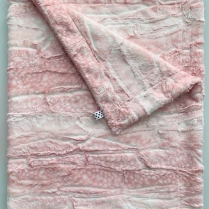 Fawn Print Rose Pink Minky Baby Blanket |  Natural Cream Rose Hide Luxe Cuddle | Baby Girl, Kids & Adult Minky Blanket