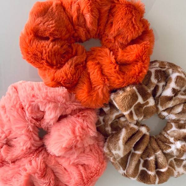 Super Soft Minky Scrunchies | Giraffe Print | Orange | Peach | Luxe Cuddle Scrunchys