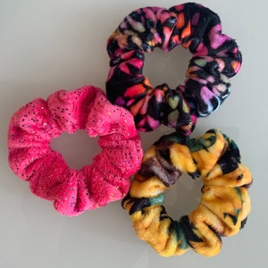 Super Soft Minky Mini Scrunchies | Yellow Sunflowers | Rainbow Wildcat | Pink Glitter Sparkle | Cuddle Minky Scrunchy