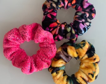 Mini Scrunchies Minky Super Macios | Girassóis Amarelos | Gato Selvagem Arco-Íris | Brilho Rosa Brilhante | Scrunchie Minky Cuddle