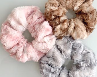 Elásticos de cabelo super macios em minky | Minky cor de bege | Marrom bege cappuccino | Cinza prateado | Rosa água de rosas | Elásticos de cabelo luxuosos e aconchegantes