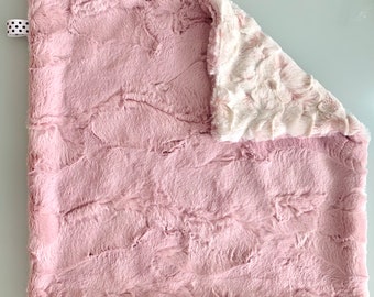 Rosewater Hide Pink Minky Lovey Blanket | Snowy Owl Rosewater/White Luxe Cuddle Blanket | Baby Girl Minky Lovie