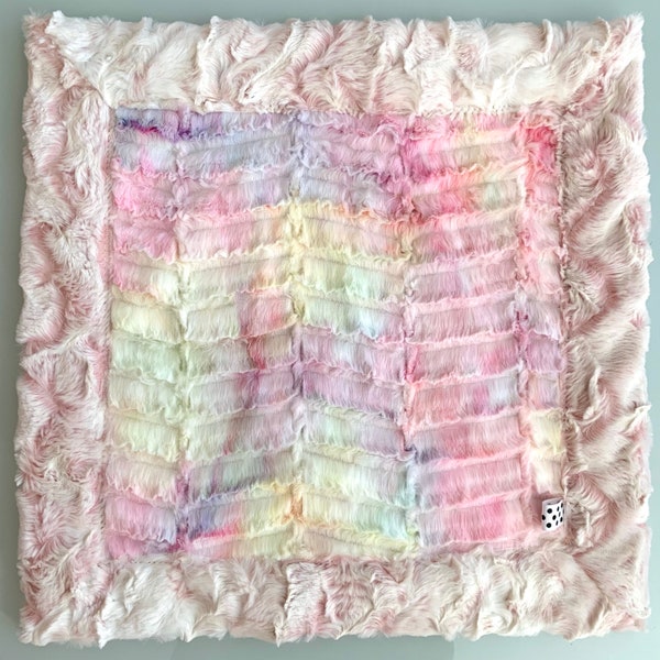 Pastel Rainbow Minky Lovey | Groovy Pastel Luxe Cuddle Lovie | Rosewater Pink Snowy Owl | Baby Girl Security Blanket