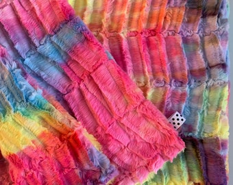Vrolijke regenboog tie-dye babydeken van minkystof | Luxe Cuddle veelkleurige minkystof | Neutrale deken van minkystof voor baby's, peuters, kinderen en volwassenen