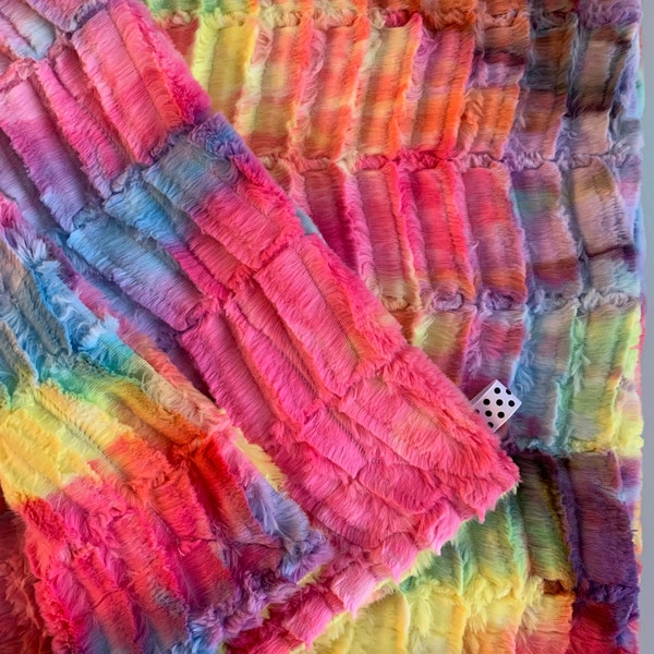 Bright Rainbow Tie Dye Baby Girl Minky Blanket | Luxe Cuddle Multicolored Minky | Neutral Baby, Toddler, Kids & Adult Minky Throw Blanket