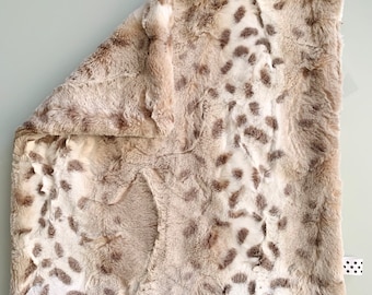 Arctic Lynx Taupe Minky Lovey Blanket | Beige Tan Cream | Luxe Cuddle Blanket | Neutral Baby Minky Lovie