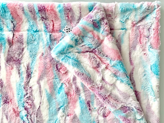 Frosted Himalayan Cotton Candy Minky Baby Blanket | Pink Purple Blue White Luxe Cuddle Minky Blanket | Baby Girl, Kids & Adult Minky Throw