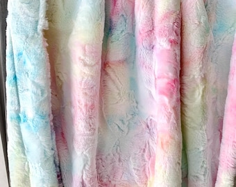 Pastelkleurige regenboogsorbet babydeken voor meisjes | Tie Dye Luxe Knuffel Minky | Minky-deken voor peuters, kinderen en volwassenen