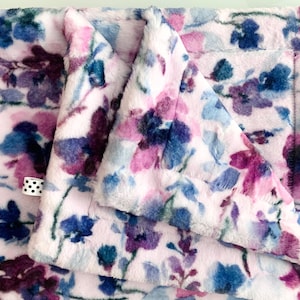 Ella Plumwine Minky Baby Blanket | Pink Lavender Purple Floral Luxe Cuddle Minky Blanket | Baby Girl Minky Blanket